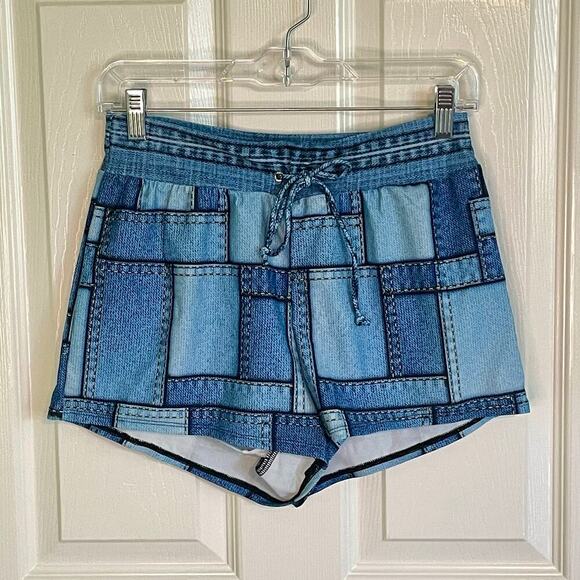 NWOT No Brand Denim Patches High Waisted Halter Bikini Shorts Women's Size Small - Picture 9 of 12